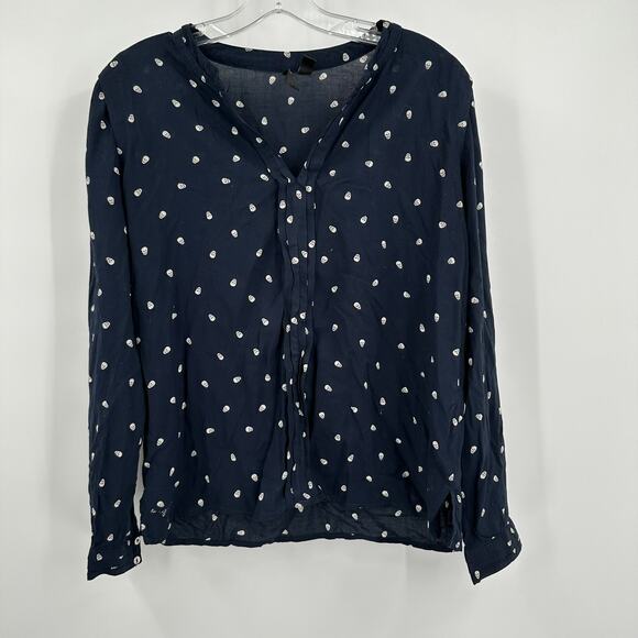 MNG Collection Womens Pullover Top Size S Navy Skulls Whimsigoth Goth V Neck - Picture 1 of 8